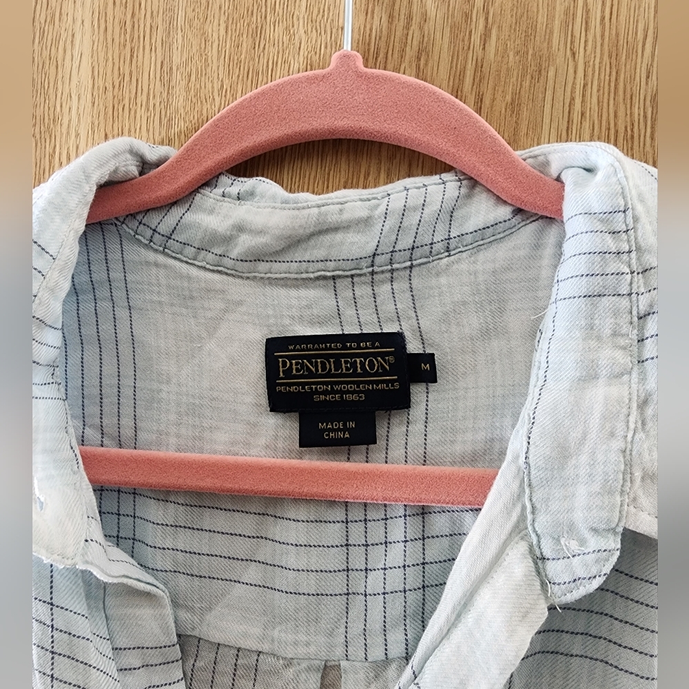 Pendleton Light Blue White Plaid Button Down - image 5